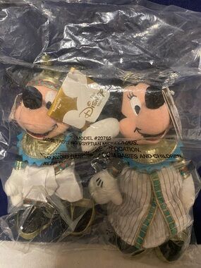 Disney Mickey & Minnie Plush Pair in Black, Gold, Turquoise, Red Accent